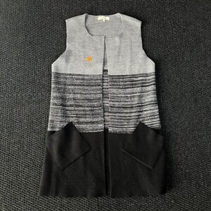 Cocogio Italy Merino Wool Blend Longline Knit Vest Grey Black Colorblock Small